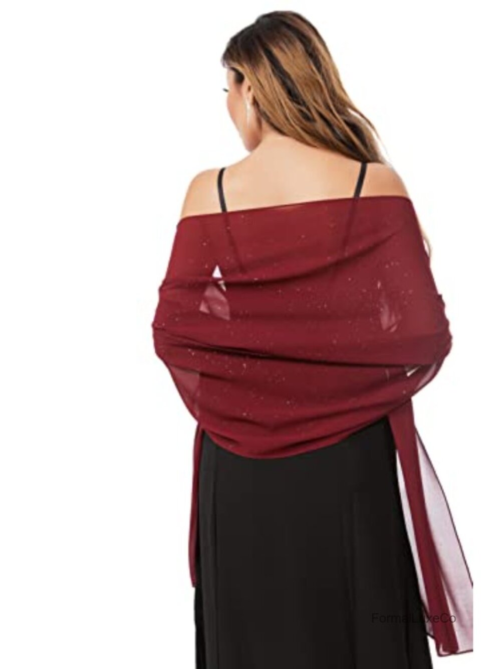 Sheer Chiffon Shawl Wrap Rhinestone Glitter Evening Dress Scarf